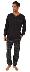 Normann Pyjama Herren Schlafanzug mit Bündchen und Hose Schwarz