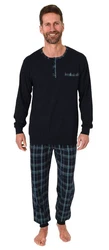 Normann Pyjama Herren Schlafanzug mit Bündchen und Hose Dunkelblau/Blau/Lila/Hellblau
