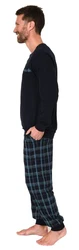 Normann Pyjama Herren Schlafanzug mit Bündchen und Hose Dunkelblau/Blau/Lila/Hellblau