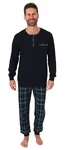 Normann Pyjama Herren Schlafanzug mit Bündchen und Hose Dunkelblau/Blau/Lila/Hellblau