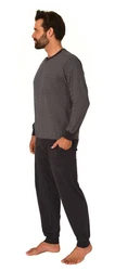 Normann Pyjama Herren Langarm Schlafanzug Dunkelgrau/Grau/Dunkelblau/Schwarz