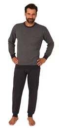 Pyjama Herren Langarm Schlafanzug mit Bndchen - Minimalprint-Optik