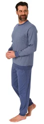 Normann Pyjama Herren Langarm Schlafanzug Grau/Dunkelblau/Blau