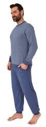 Normann Pyjama Herren Langarm Schlafanzug Grau/Dunkelblau/Blau