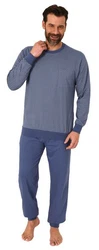 Normann Pyjama Herren Langarm Schlafanzug Grau/Dunkelblau/Blau