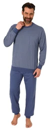 Pyjama Herren Langarm Schlafanzug mit Bndchen - Minimalprint-Optik