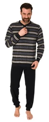 Normann Pyjama Frottee Schlafanzug langarm mit Bündchen Khaki/Beige/Grün/Schwarz/Rot/Rosa