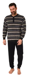 Normann Pyjama Frottee Schlafanzug langarm mit Bündchen Khaki/Beige/Grün/Schwarz/Rot/Rosa