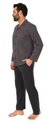 Normann Pyjama Herren Langarm zum Durchknöpfen Dunkelgrau/Khaki/Hellgrau/Grau