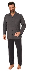 Normann Pyjama Herren Langarm zum Durchknöpfen Dunkelgrau/Khaki/Hellgrau/Grau