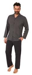 Normann Pyjama Herren Langarm zum Durchknöpfen Dunkelgrau/Khaki/Hellgrau/Grau