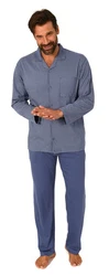 Normann Pyjama Herren Langarm zum Durchknöpfen Grau/Blau/Dunkelblau/Hellblau