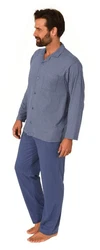 Normann Pyjama Herren Langarm zum Durchknöpfen Grau/Blau/Dunkelblau/Hellblau
