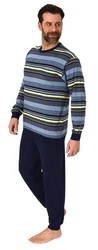 Normann Pyjama Herren langarm Schlafanzug in Streifenoptik Mischfarben/Dunkelblau/Blau/Grau