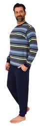 Normann Pyjama Herren langarm Schlafanzug in Streifenoptik Mischfarben/Dunkelblau/Blau/Grau