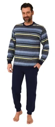 Normann Pyjama Herren langarm Schlafanzug in Streifenoptik Mischfarben/Dunkelblau/Blau/Grau