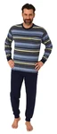 Normann Pyjama Herren langarm Schlafanzug in Streifenoptik Mischfarben/Dunkelblau/Blau/Grau