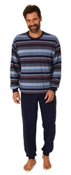 Normann Pyjama Herren langarm Schlafanzug in Streifenoptik Mischfarben/Rot/Lila/Blau