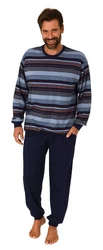 Normann Pyjama Herren langarm Schlafanzug in Streifenoptik Mischfarben/Rot/Lila/Blau