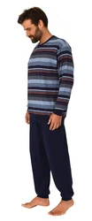 Normann Pyjama Herren langarm Schlafanzug in Streifenoptik Mischfarben/Rot/Lila/Blau