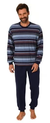Normann Pyjama Herren langarm Schlafanzug in Streifenoptik Mischfarben/Rot/Lila/Blau