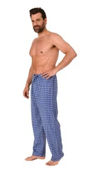 Trend by Normann Pyjama Herren Flanell Schlafanzug Hose Blau/Hellblau