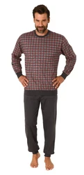 Normann Pyjama Herren Schlafanzug mit Bündchen Karo Optik Dunkelrot/Rot/Bordeaux/Braun