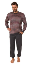 Normann Pyjama Herren Schlafanzug mit Bündchen Karo Optik Dunkelrot/Rot/Bordeaux/Braun