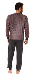 Normann Pyjama Herren Schlafanzug mit Bündchen Karo Optik Dunkelrot/Rot/Bordeaux/Braun