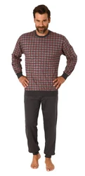 Normann Pyjama Herren Schlafanzug mit Bündchen Karo Optik Dunkelrot/Rot/Bordeaux/Braun