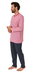 Normann Pyjama Herren langarm Schlafanzug Rosa/Rot/Dunkelrot