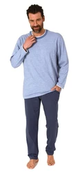 Normann Pyjama Herren langarm Schlafanzug Grau/Blau