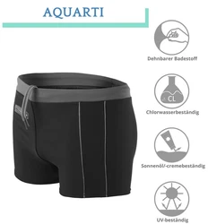 Aquarti Herren Badehose Kurz mit Kontrastpaspel Schwarz/Grau/Dunkelgrau
