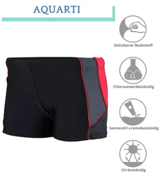 Aquarti Herren Badehose Kurz mit Kontrastpaspel Rot/Dunkelrot/Dunkelblau/Schwarz