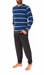 Normann Pyjama Herren Frottee Pyjama lang mit Bündchen Blau/Hellblau