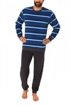 Normann Pyjama Herren Frottee Pyjama lang mit Bündchen Blau/Hellblau