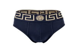 Versace Herren Slip TOPEKA (3er Pack) Dunkelblau/Lila/Weiß/Gold/Gelb/Blau/Braun