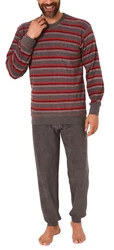 Normann Pyjama Herren lang Schlafanzug  Rot/Dunkelrot/Grau/Braun