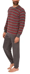 Normann Pyjama Herren lang Schlafanzug  Rot/Dunkelrot/Grau/Braun