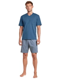 Pyjama Herren Kurzpyjama 43286 indian blue (1 Stck, 1 tlg., 1 Stck)