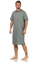 Normann Pyjama Herren Nachthemd kurzarm Grau/Dunkelgrün