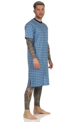 Normann Pyjama Herren Nachthemd kurzarm Blau/Hellblau/Grau/Dunkelblau