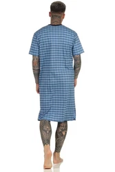 Normann Pyjama Herren Nachthemd kurzarm Blau/Hellblau/Grau/Dunkelblau