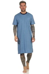 Pyjama Herren Nachthemd kurzarm in Karo Optik - auch in bergren