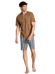 Pyjama Herren Kurzpyjama 42765 braun (1 Stck, 1 tlg., 1 Stck) mit bedruckter Hose