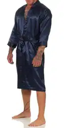 Morgenmantel Herren Morgenmantel Robe Bathrobe Bademantel Satin, M L XL 2XL, wadenlang, Polyester