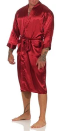 Morgenmantel Herren Morgenmantel Robe Bathrobe Bademantel Satin, M L XL 2XL, wadenlang, Polyester