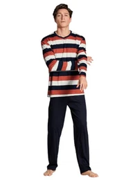 Pyjama Herrenpyjama 46380 rot (1 Stck, 1 tlg., 1 Stck) gestreiftes Oberteil