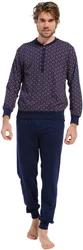 Pastunette Schlafanzug Herren Pyjama mit Bündchen (2 tlg) Dunkelblau/Lila/Blau