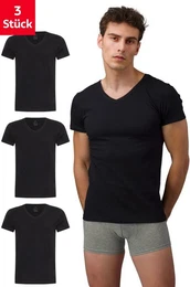 Unterhemd T-Shirt Business mit Kurzarm und V-Ausschnitt fr Herren aus Baumwolle (Packung, Set, Spar-Pack, Spar-Packung, 3-St., 3er Pack) Feinripp, extra lang - Basic Slim Fit